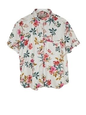 Ann Taylor Loft Soft Floral Sleep Shirt in Cream Pink Green Retro Cottagecore, L